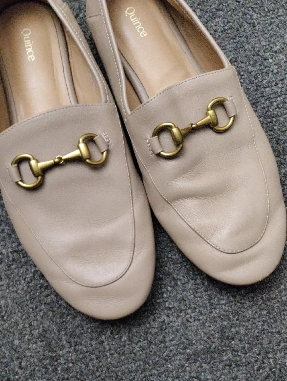Quince Beige Leather Loafers with Gold Horsebit